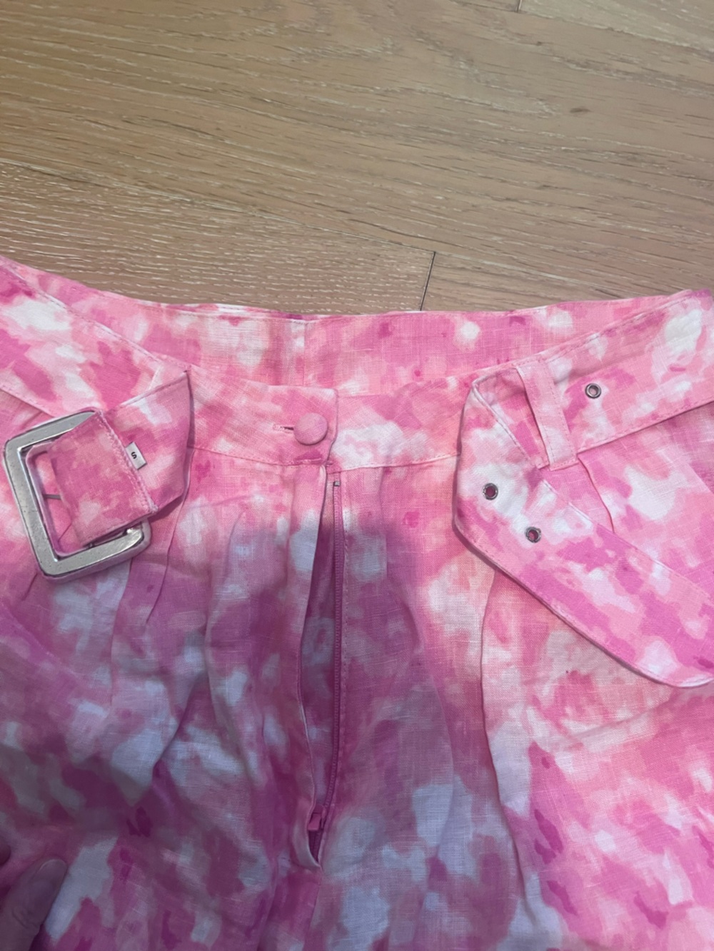 Faithfull the Brand Pink Tie-Dye High Waist Shorts with Belt Detail - Picture 2 of 6
